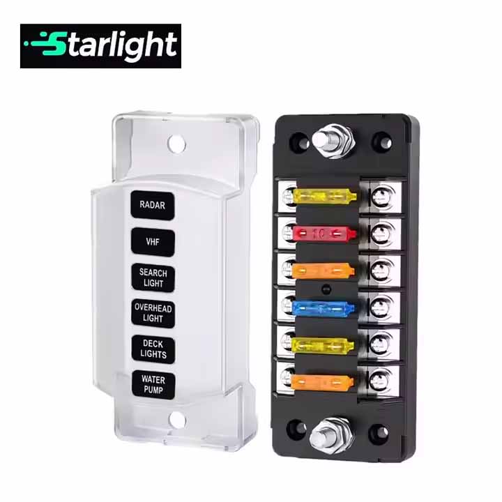 6 Way Fuse Block 12V Blade Fuse 6 Circuit ATC/ATO Waterproof Fuse Box Holder with LED Indicator for 12V/24V Automotive Truck Car